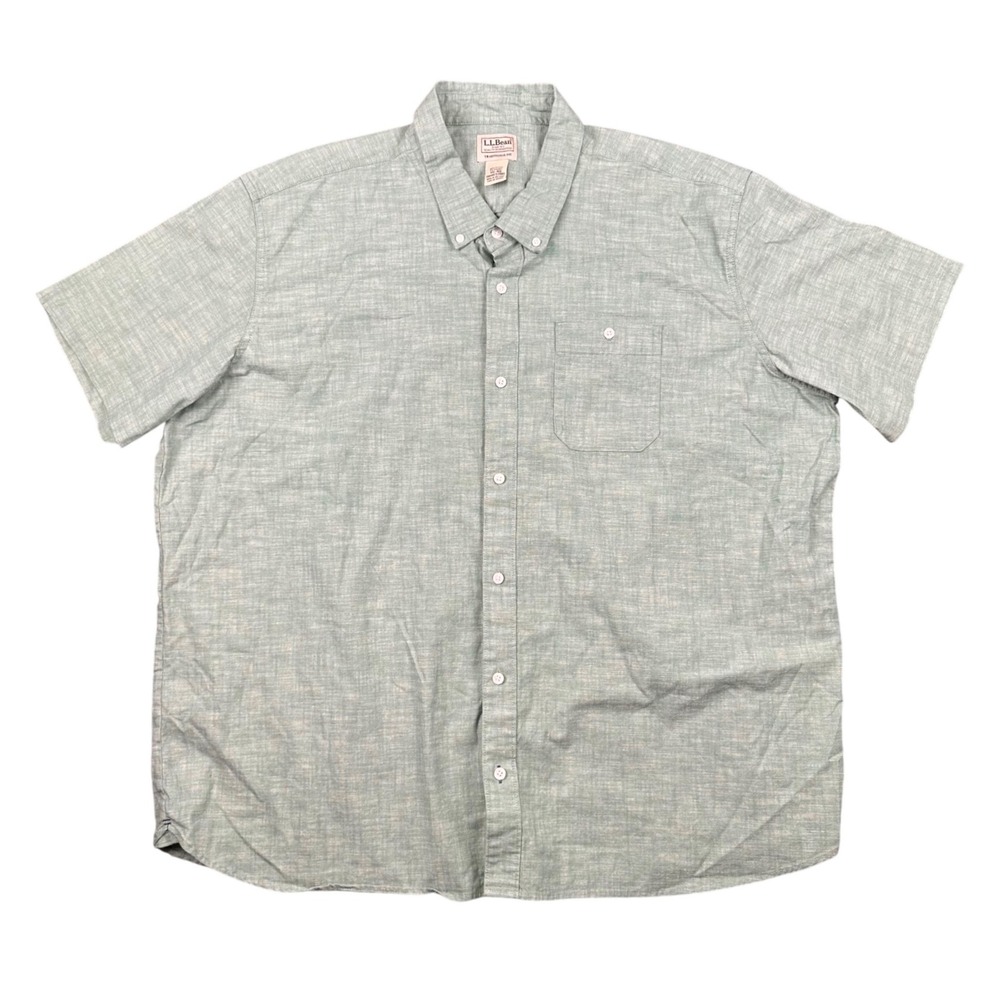 LL Bean Short Sleeve Button Down Shirt Mens XXL Traditional Fit Sage Green - Picture 1 of 9